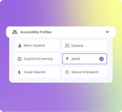 Accessibility widget interface showing main options
