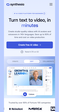 Example of a mobile website interface displayed in full view