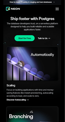 Example of a mobile website interface displayed in full view