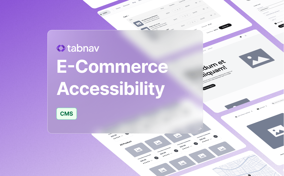 E-Commerce Accessibility by tabnav, featuring a CMS and website mockups in the background.