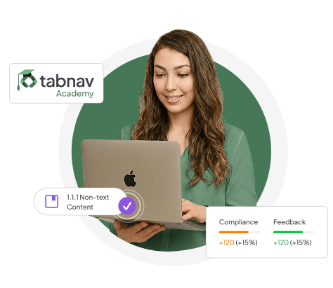 Tabnav Academy interface showing accessibility metrics