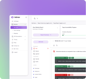 Tabnav accessibility monitor dashboard overview