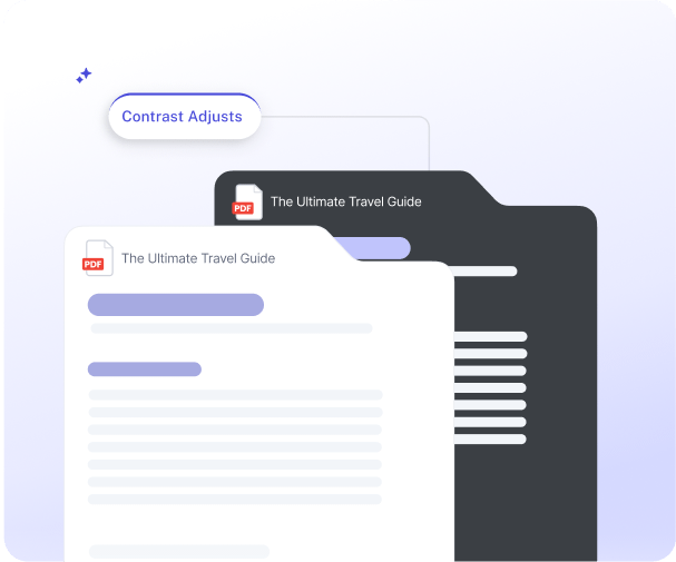 Light and dark mode view of a travel PDF with contrast adjustments.