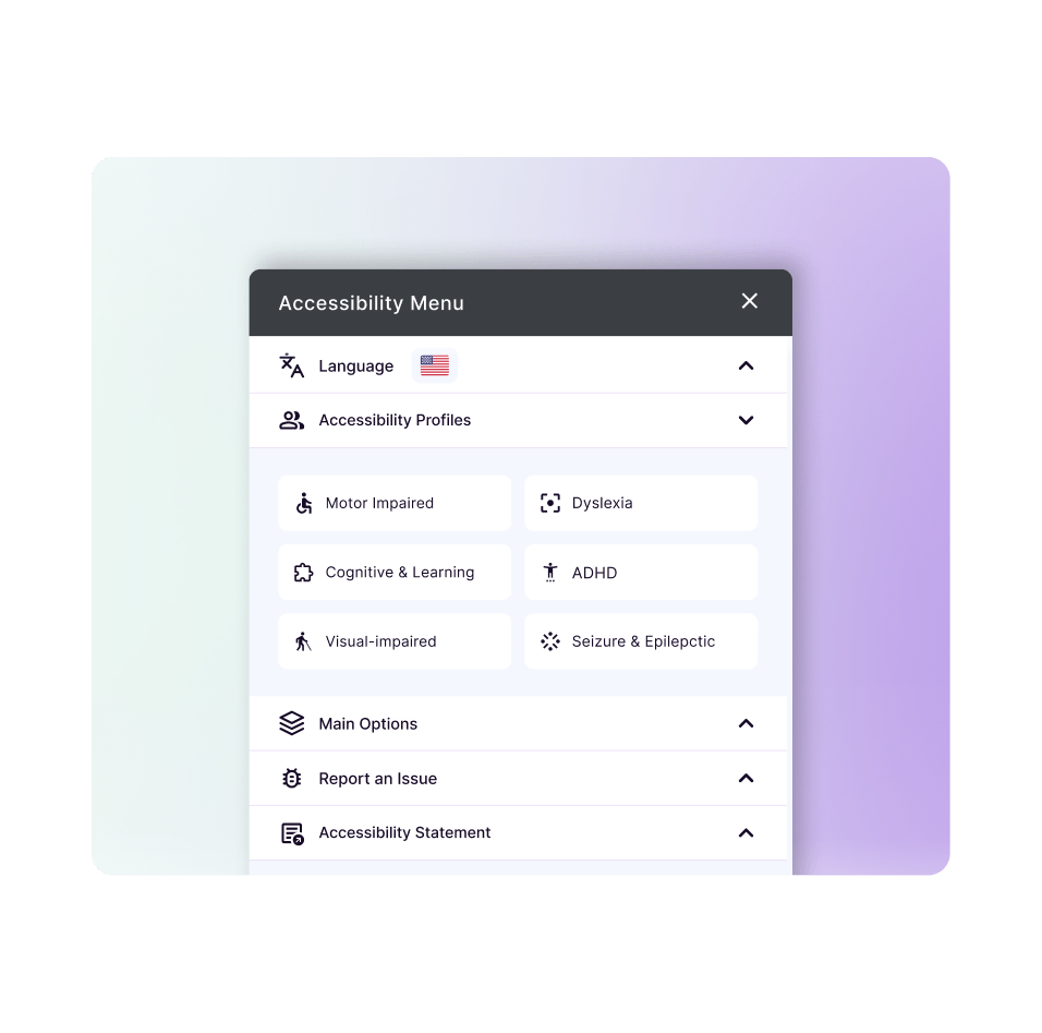 Illustration of the Accessibility Profiles section on our accessibility widget, highlighted with a magnifying glass design.