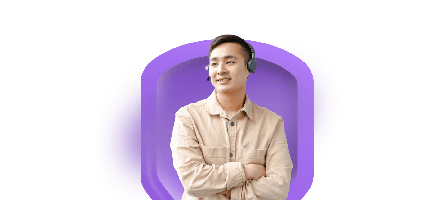  security representative standing with folded hands, with the title Keeping Your Digital Presence Accessible and Secure above them.