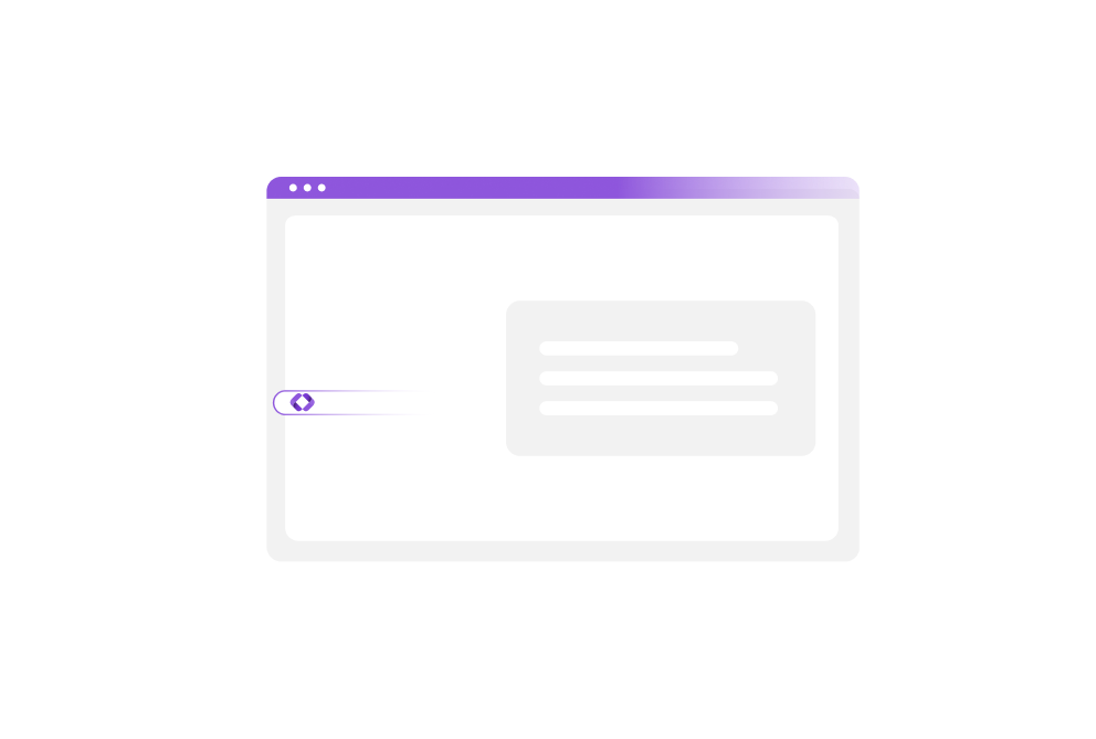 Stacked cards with text placeholders and a highlighted search bar at the bottom.