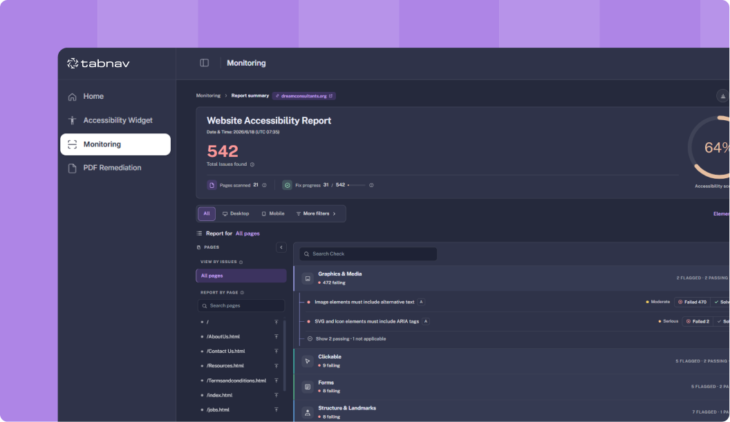 Live accessibility monitoring preview